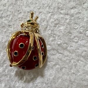 Swarovski Vintage black red lady bugs brooch